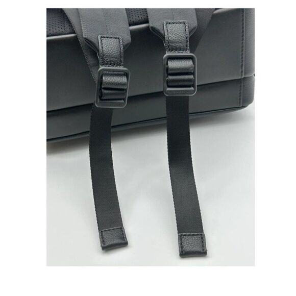 Michael Kors Men’s Black Front Zippers Pocket Leather Travel Backpack - Picture 8 of 16